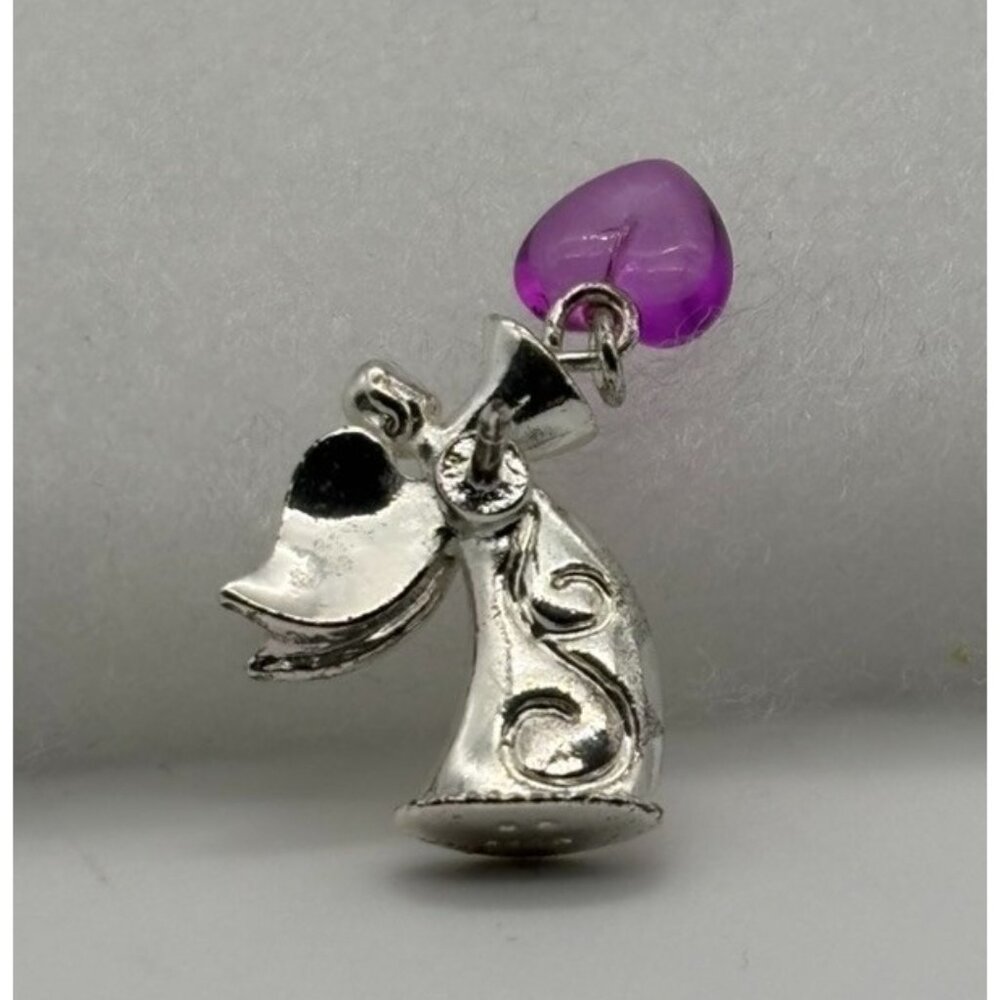 Vintage Avon Lapel Pin, Angel Holding Dangling Purple Heart Silver Tone W/Enamel - Picture 9 of 14